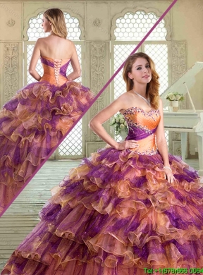 2016 Luxurious  Floor Length Quinceanera Dresses with Beading and Ruffled Layers