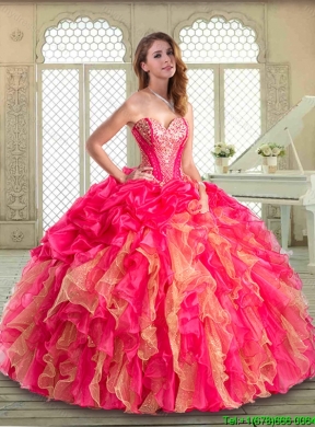 Beautiful Floor Length Ruffles and Beading Best Quinceanera in Multi Color