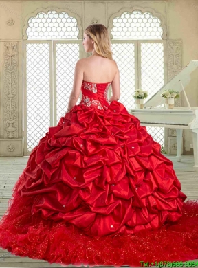 Gorgeous Brush Train Quinceanera Dresses  with Beading and Pick Ups