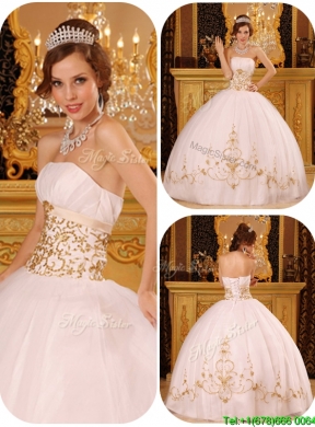 2016 Beautiful White Strapless Quinceanera Dresses with Appliques