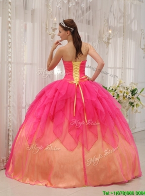 2016 Classical Hot Pink Strapless Quinceanera Gowns with Beading