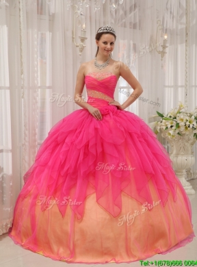 2016 Classical Hot Pink Strapless Quinceanera Gowns with Beading