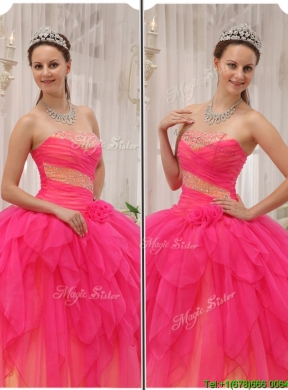 2016 Classical Hot Pink Strapless Quinceanera Gowns with Beading