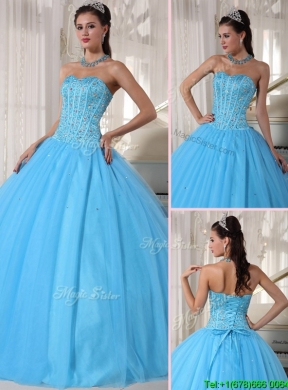 2016 Exclusive Sky Blue Ball Gown Floor Length Quinceanera Dresses