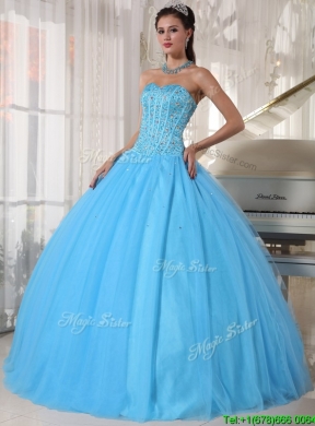 2016 Exclusive Sky Blue Ball Gown Floor Length Quinceanera Dresses