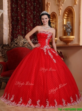 2016 Latest Red Ball Gown Strapless Quinceanera Dresses