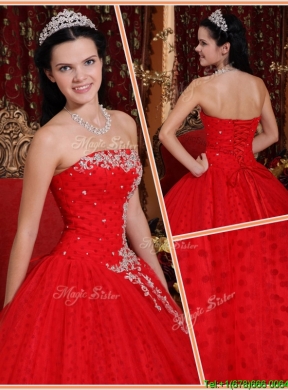 2016 Latest Red Ball Gown Strapless Quinceanera Dresses