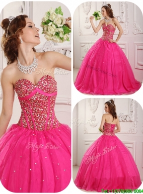 2016 Best Selling A Line Floor Length Quinceanera Dresses in Hot Pink