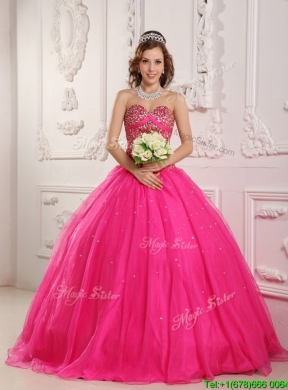 2016 Best Selling A Line Floor Length Quinceanera Dresses in Hot Pink