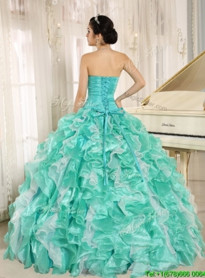 2016 Brand New Apple Green Quinceanera Dresses with Beading and Ruffles