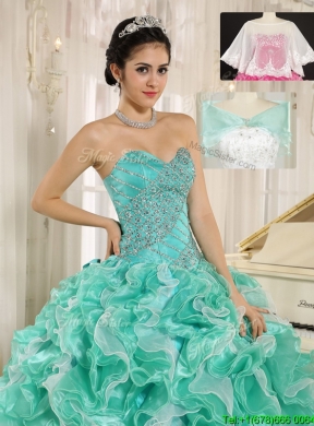 2016 Brand New Apple Green Quinceanera Dresses with Beading and Ruffles