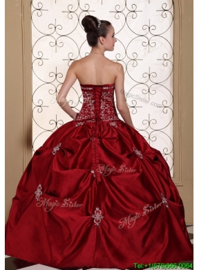 2016 Classic   Embroidery Wine Red Strapless Quinceanera Dresses