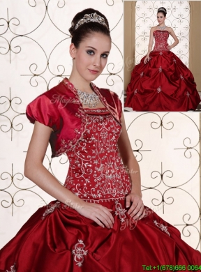 2016 Classic   Embroidery Wine Red Strapless Quinceanera Dresses