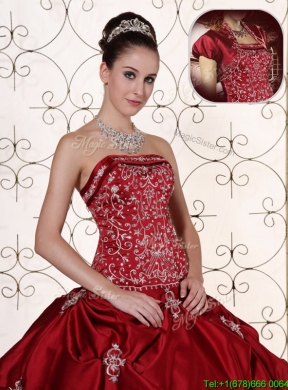 2016 Classic   Embroidery Wine Red Strapless Quinceanera Dresses