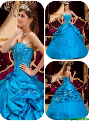 2016 Classic Teal Quinceanera Gowns with Appliques and Beading