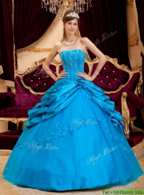 2016 Classic Teal Quinceanera Gowns with Appliques and Beading