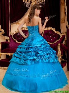 2016 Classic Teal Quinceanera Gowns with Appliques and Beading