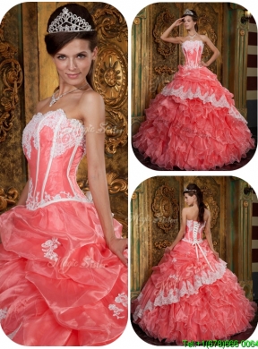 2016 Classic Waltermelon Quinceanera Gowns with Appliques and Ruffles