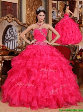 2016 Coral Red Ball Gown Floor Length Quinceanera Dresses