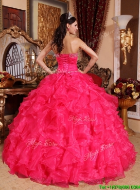 2016 Coral Red Ball Gown Floor Length Quinceanera Dresses