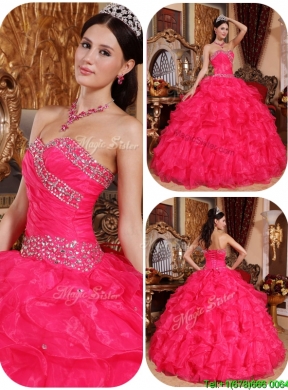 2016 Coral Red Ball Gown Floor Length Quinceanera Dresses