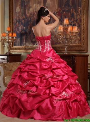 2016 Coral Red Ball Gown Strapless Quinceanera Dresses