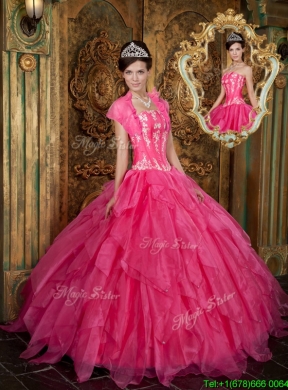 2016 Designer Appliques and Ruffles Hot Pink Quinceanera Dresses