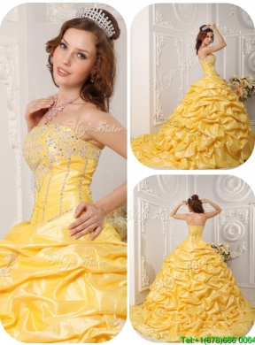 2016   Designer  Pick Ups and Appliques Quinceanera Gowns with Court Train