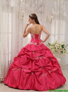 2016 Designer Sweetheart Appliques Quinceanera Gowns with in Coral Red