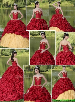 2016 Exclusive Appliques and Pick Ups Brush Train Quinceanera Dresses