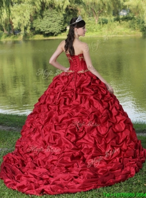 2016 Exclusive Appliques and Pick Ups Brush Train Quinceanera Dresses