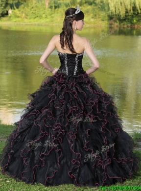 2016 Fashionable Ruffles Layered and Beading Quinceanera Gowns in Black