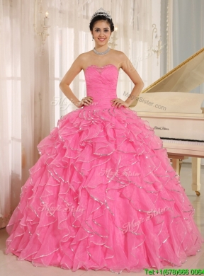 2016 Popular Ruffles and Beading Quinceanera Dresses in Rose Pink