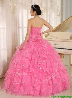 2016 Popular Ruffles and Beading Quinceanera Dresses in Rose Pink