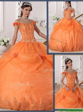 Best Ball Gown Appliques and Hand Made Flowers Quinceanera Dresses