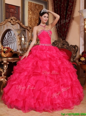 Best Ball Gown Beading Best Quinceanera Dresses in Coral Red