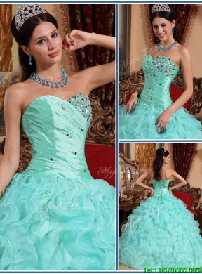 Best Beading and Ruffles Quinceanera Dresses in Apple Green