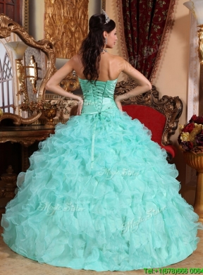 Best Beading and Ruffles Quinceanera Dresses in Apple Green