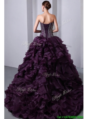 Best  Sweetheart Beading and Ruffles Quinceanea Dresses with Brush Train