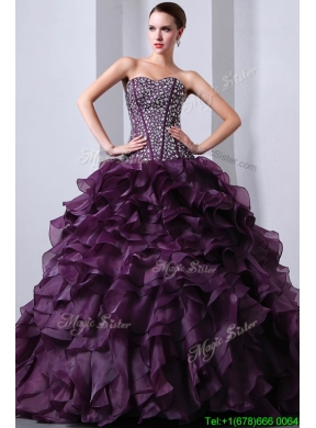 Best  Sweetheart Beading and Ruffles Quinceanea Dresses with Brush Train