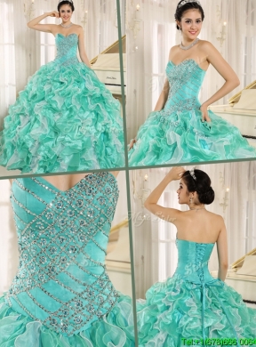 2016  Elegant Beading and Ruffles Apple Green Quinceanera Dresses 226.95