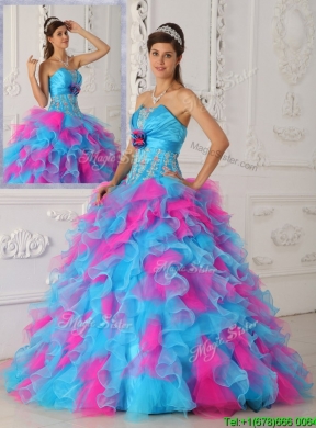 2016 Lovely Multi Color Floor Length Appliques Quinceanera Dresses