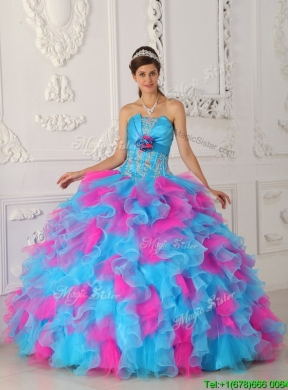 2016 Lovely Multi Color Floor Length Appliques Quinceanera Dresses