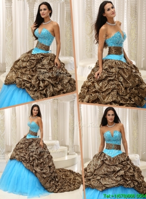 2016  Pretty Beading Sweetheart Quinceanera Dresses with Brush Train