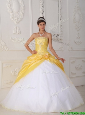 2016  Pretty  Hand Made Flower Quinceanera Dresses in Yellow and White