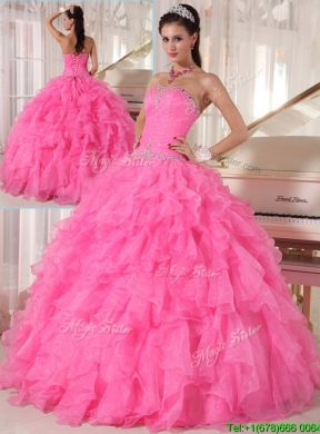 2016  Pretty Hot Pink Ball Gown Strapless Quinceanera Dresses