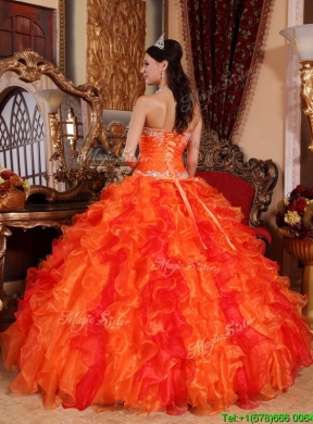 2016 Pretty  Orange Quinceanera Gowns with Appliques and Beading