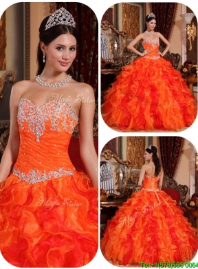 2016 Pretty  Orange Quinceanera Gowns with Appliques and Beading