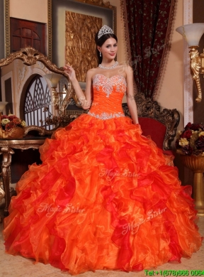 2016 Pretty  Orange Quinceanera Gowns with Appliques and Beading