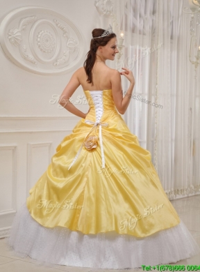 2016  Pretty Yellow Ball Gown Strapless Quinceanera Dresses